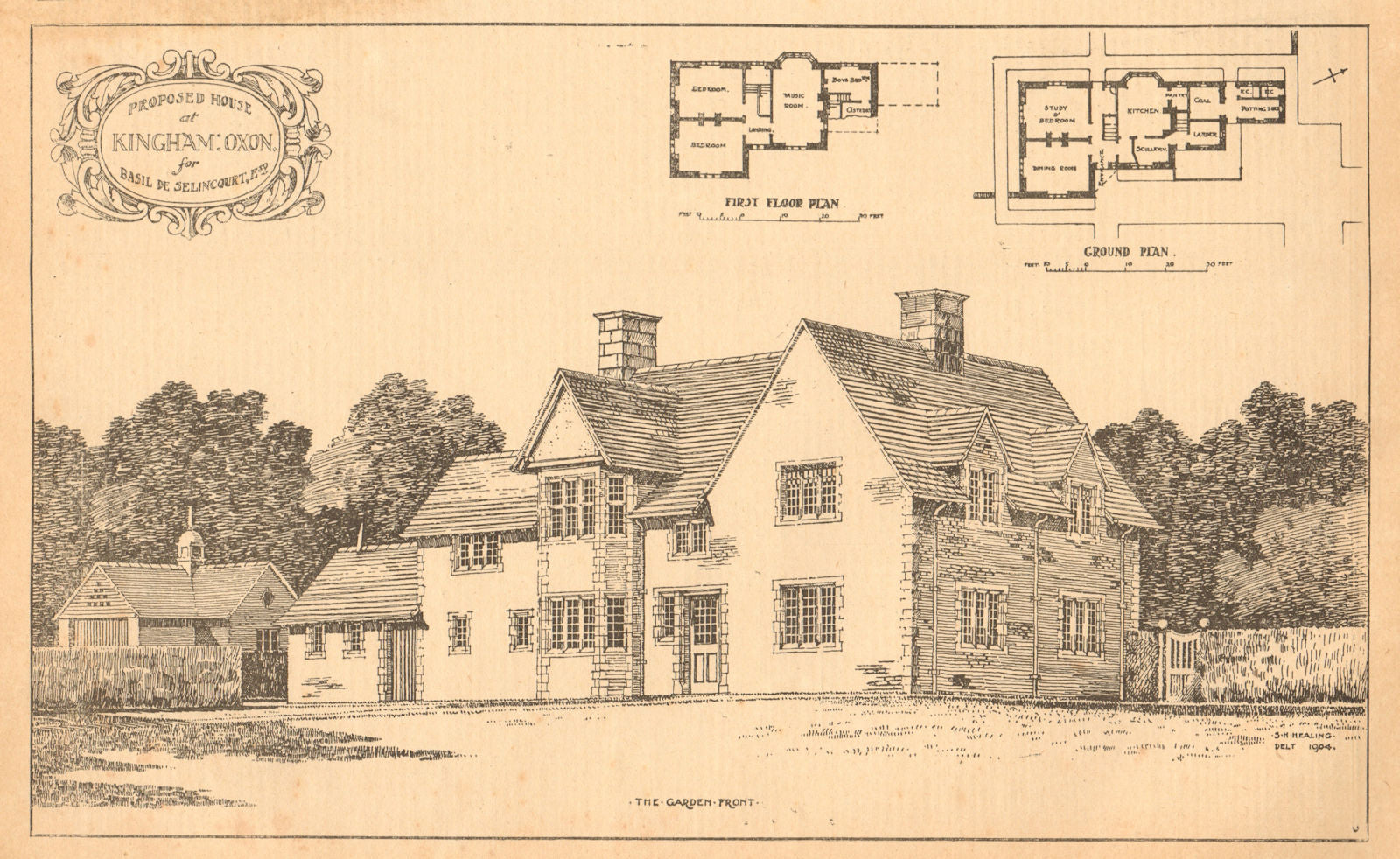 Far End, Kingham, Oxfordshire. Built for Basil de Selincourt. Garden front 1904